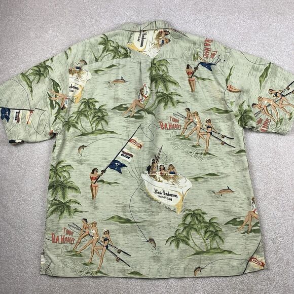 TOMMY BAHAMA RELAX Men’s L 100% Silk SS Shirt Miss Bahama Catch-a-Lot-Island - Picture 8 of 16